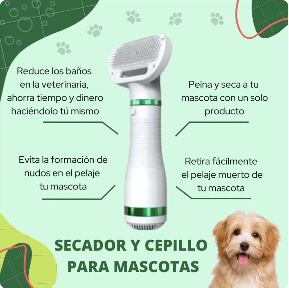 Secador Cepillo Pelo Mascotas 2 En 1